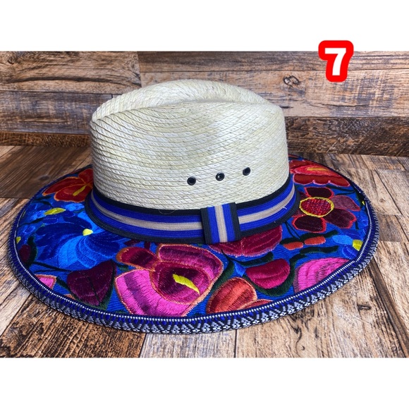 Mexican Embroidered palm hat . Colorful fedora - Picture 7 of 8
